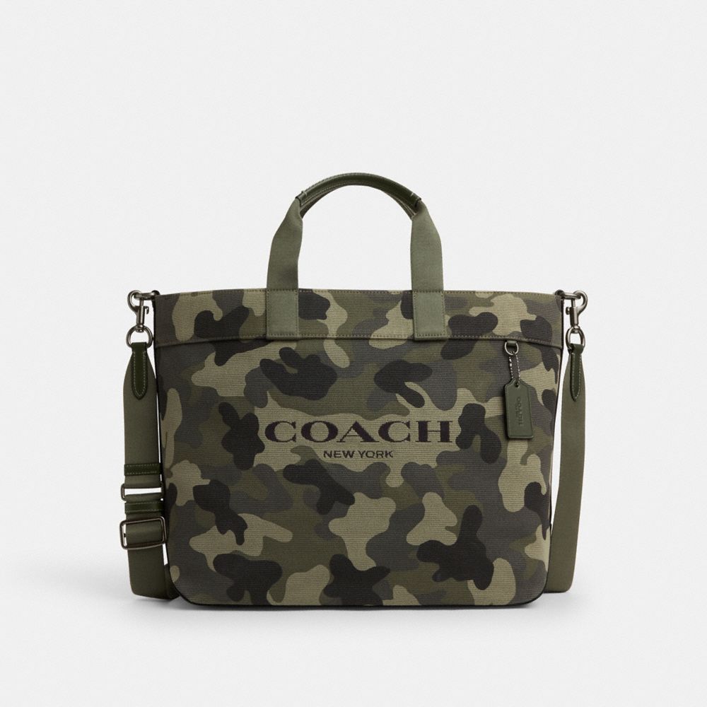 COACH®,CABAS 38 AVEC IMPRIMÉ CAMOUFLAGE,la toile,Gris acier/Vert multi,Front View