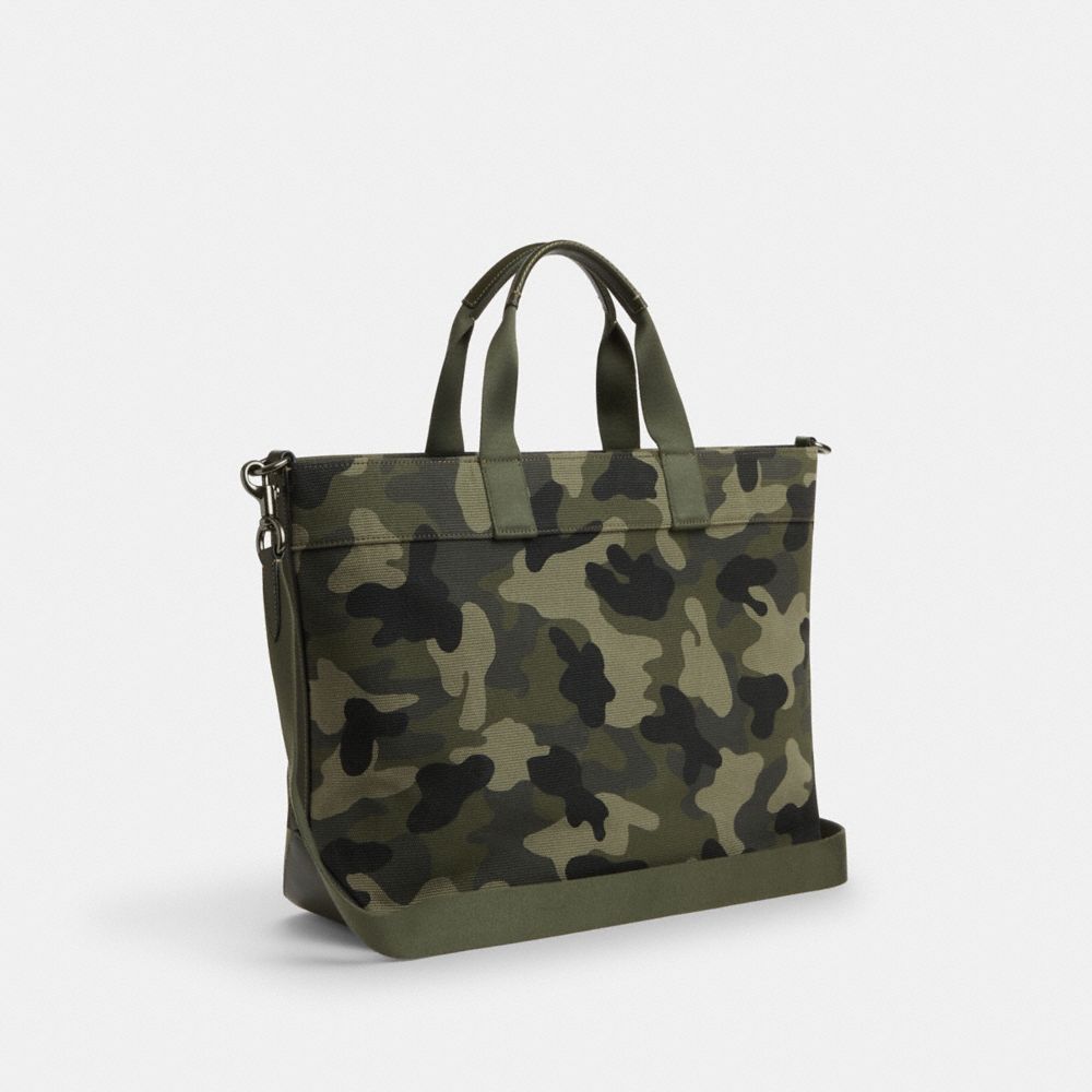 COACH®,Tote Bag 38 With Camo Print,Canvas,Leather,Tote,Casual,Multi Color,Angle View