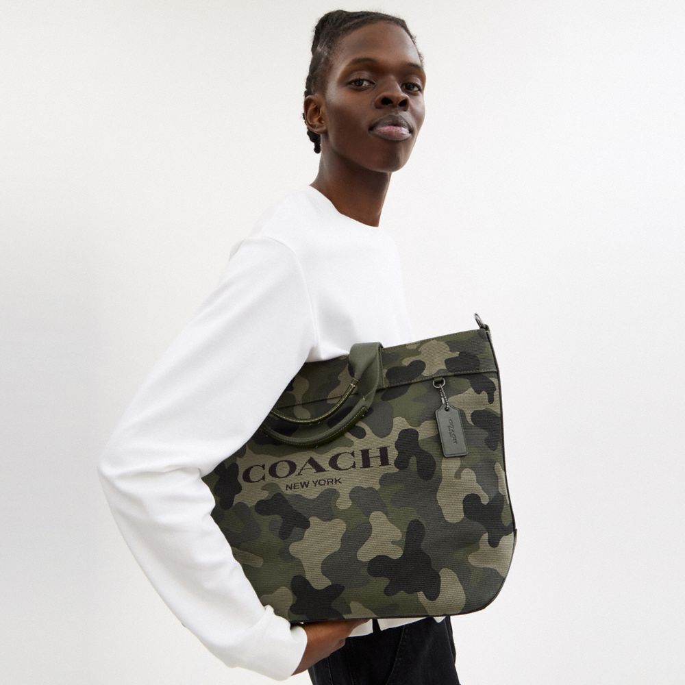 COACH®,Tote Bag 38 With Camo Print,Canvas,Leather,Tote,Casual,Multi Color,Detail View