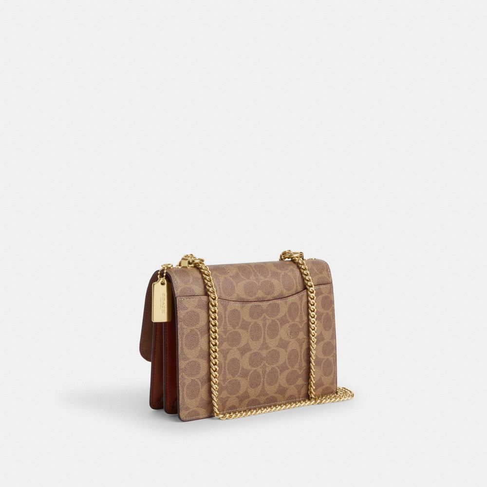 COACH®,Klare Crossbody Bag In Signature Canvas With Rose Print,Canvas,Leather,Crossbody,Color Block,Metal,Logo,Adjustable,...,Brown,Angle View