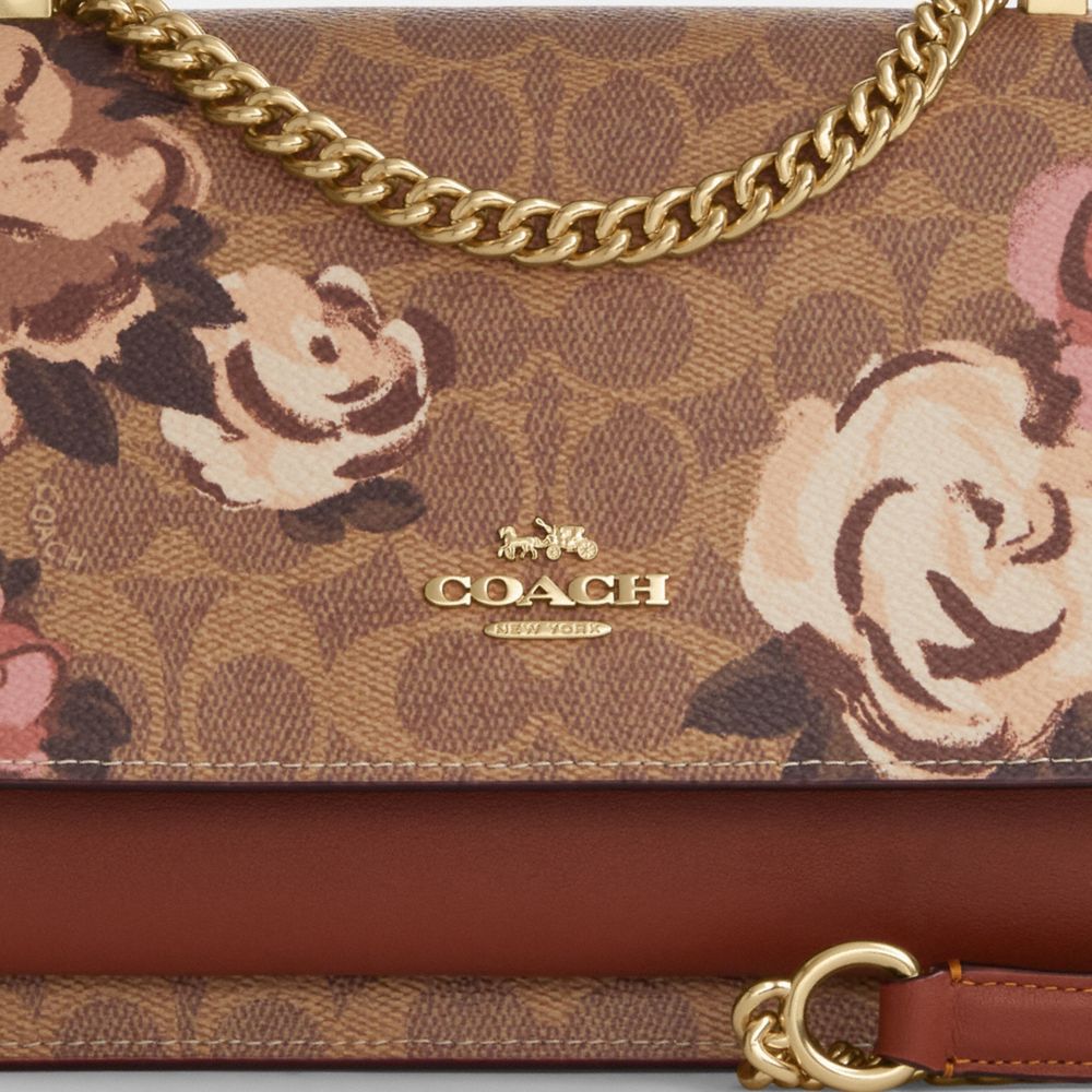COACH®,Klare Crossbody Bag In Signature Canvas With Rose Print,Canvas,Leather,Crossbody,Color Block,Metal,Logo,Adjustable,...,Brown