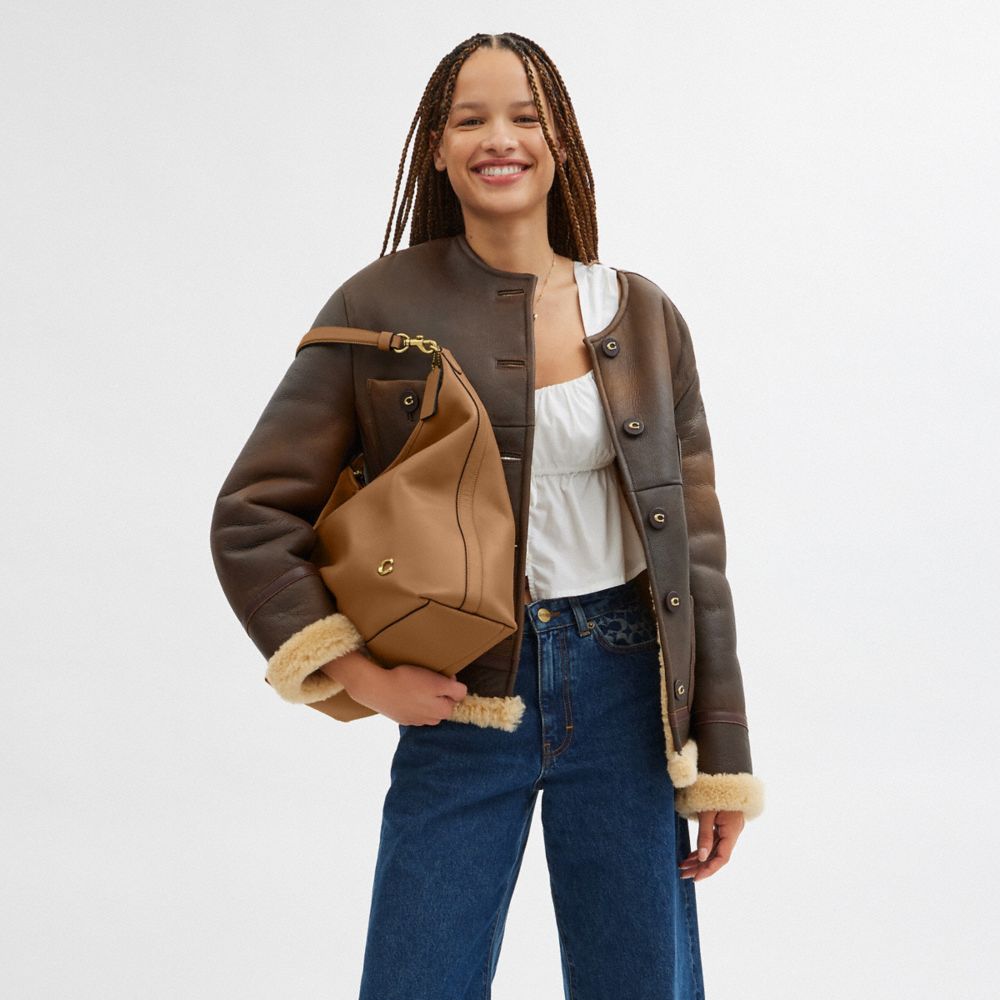 COACH®,Juliet Shoulder Bag 38,Leather,Hobo,Logo,Metal,Brass,Casual,Brown,Detail View