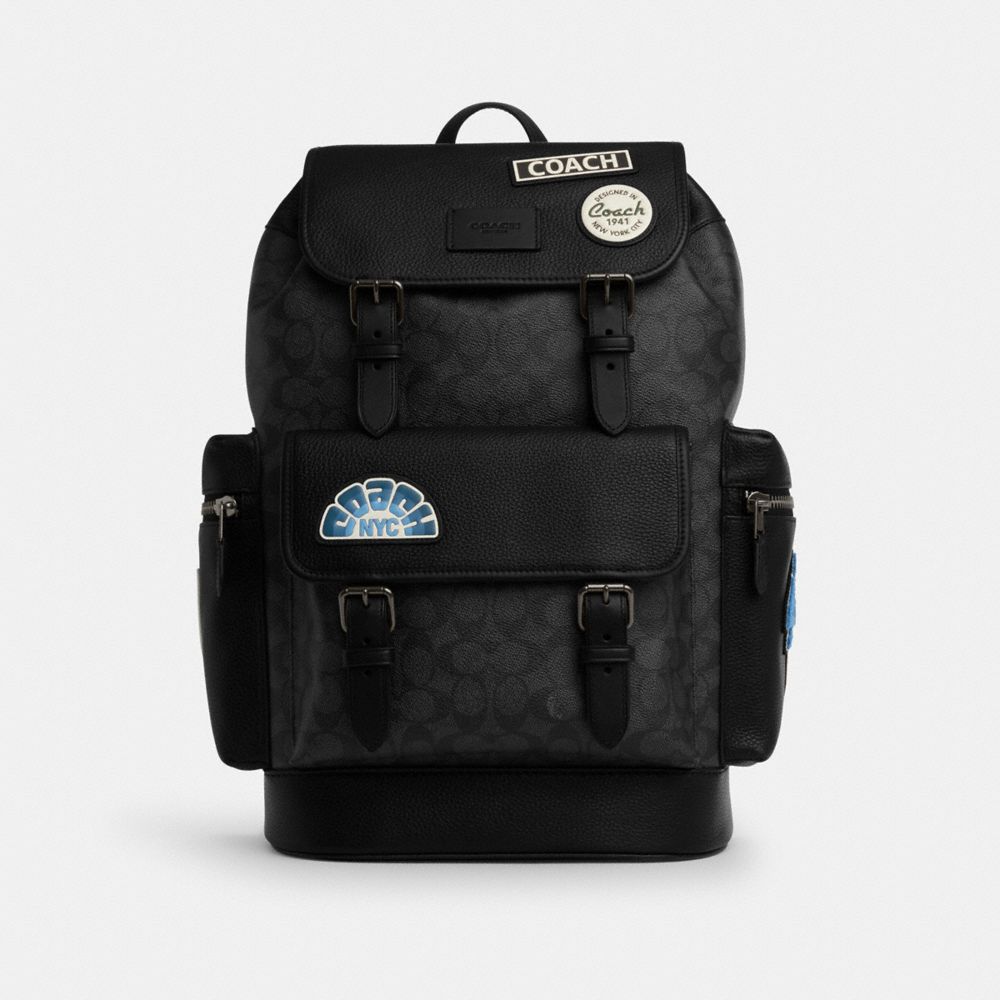 Gunmetal Charcoal Multi Sprint Backpack In Signature Canvas With Patches