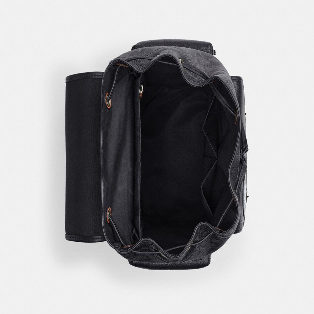 COACH®,Sprint Backpack In Signature Canvas With Patches,Canvas,Leather,Backpack,Applique,Casual,Black,Inside View,Top View