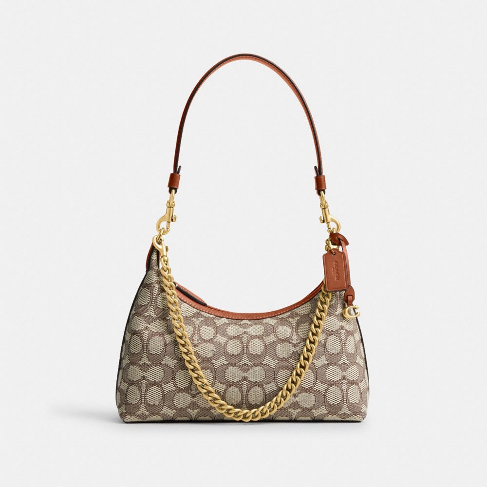 COACH®,SAC ÉPAULE JULIET 25 EN TISSU JACQUARD EXCLUSIF,Laiton/Cacao ambre poli,Front View