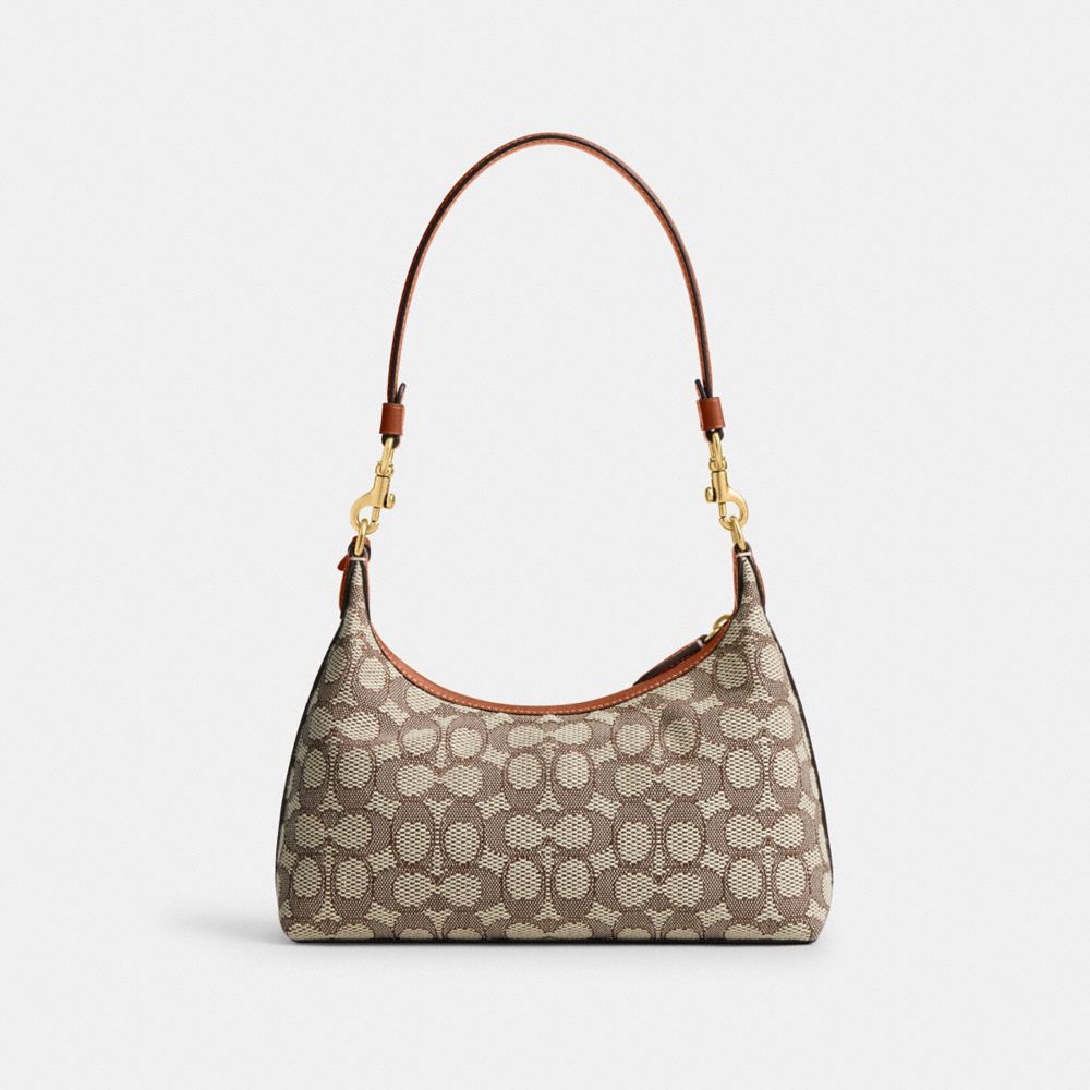 COACH®,Juliet Shoulder Bag 25 In Signature Textile Jacquard,Recycled Polyester,Cotton,Shoulder Bag,Piping,Chain Detail,Bra...,Multi Color,Back View