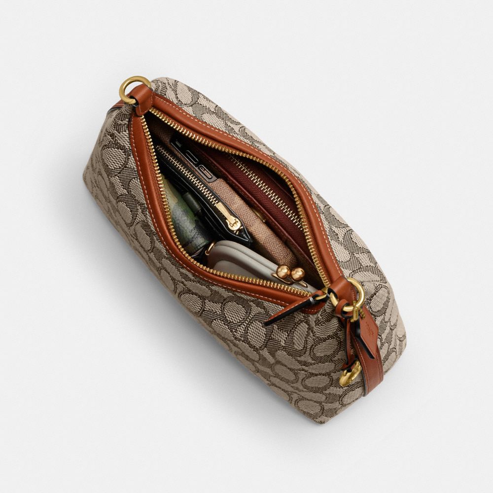 COACH®,Juliet Shoulder Bag 25 In Signature Textile Jacquard,Recycled Polyester,Cotton,Shoulder Bag,Piping,Chain Detail,Bra...,Multi Color,Inside View,Top View