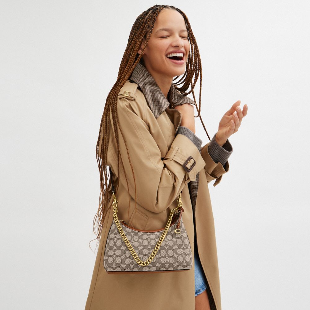COACH®,Juliet Shoulder Bag 25 In Signature Textile Jacquard,Recycled Polyester,Cotton,Shoulder Bag,Piping,Chain Detail,Bra...,Multi Color