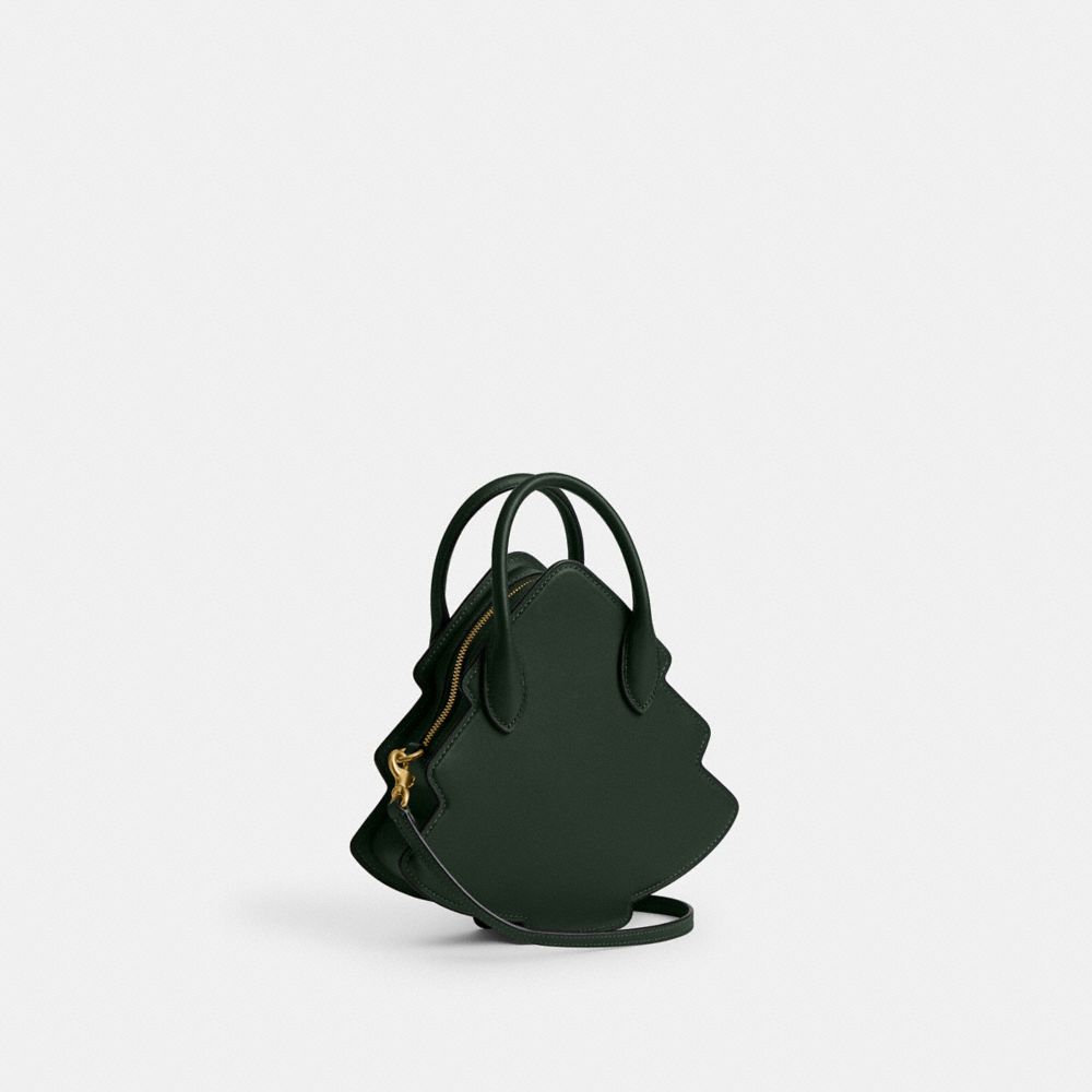 COACH®,Tree Bag In Regenerative Leather,Leather,Crossbody,3D Embellishment,Sustainable,Brass,Casual,Emerald,Angle View