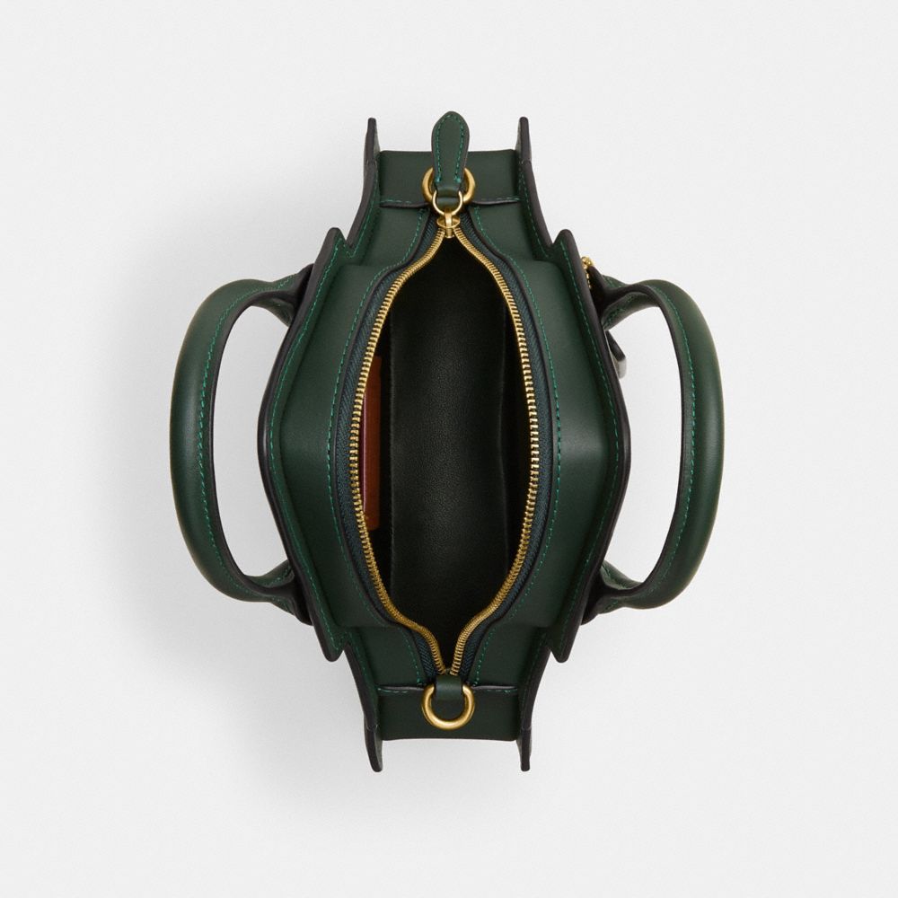 COACH®,Tree Bag In Regenerative Leather,Leather,Crossbody,3D Embellishment,Sustainable,Brass,Casual,Emerald,Inside View,Top View