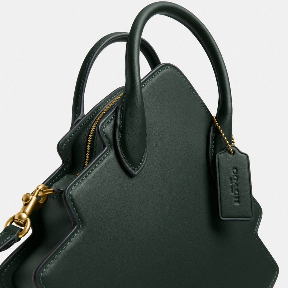 COACH®,Tree Bag In Regenerative Leather,Leather,Crossbody,3D Embellishment,Sustainable,Brass,Casual,Emerald,Closer View
