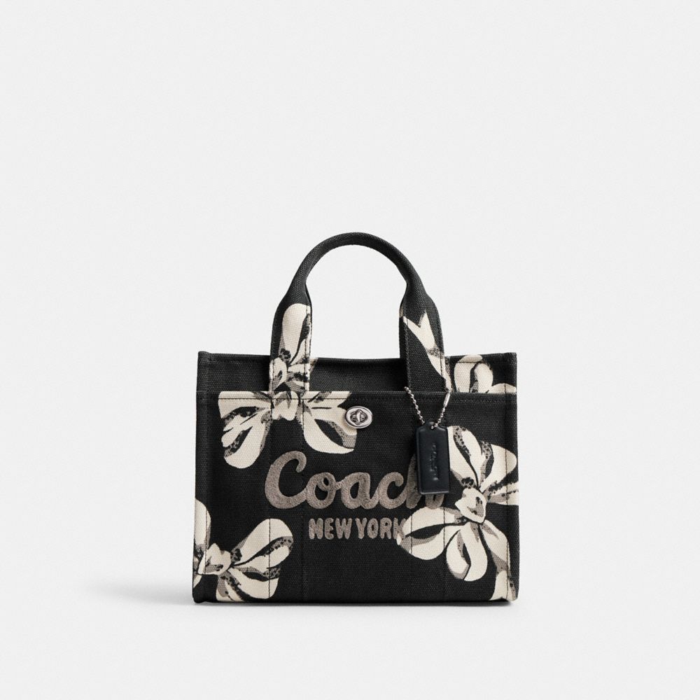 Silver Black Cargo Tote Bag 26 With Bow Print