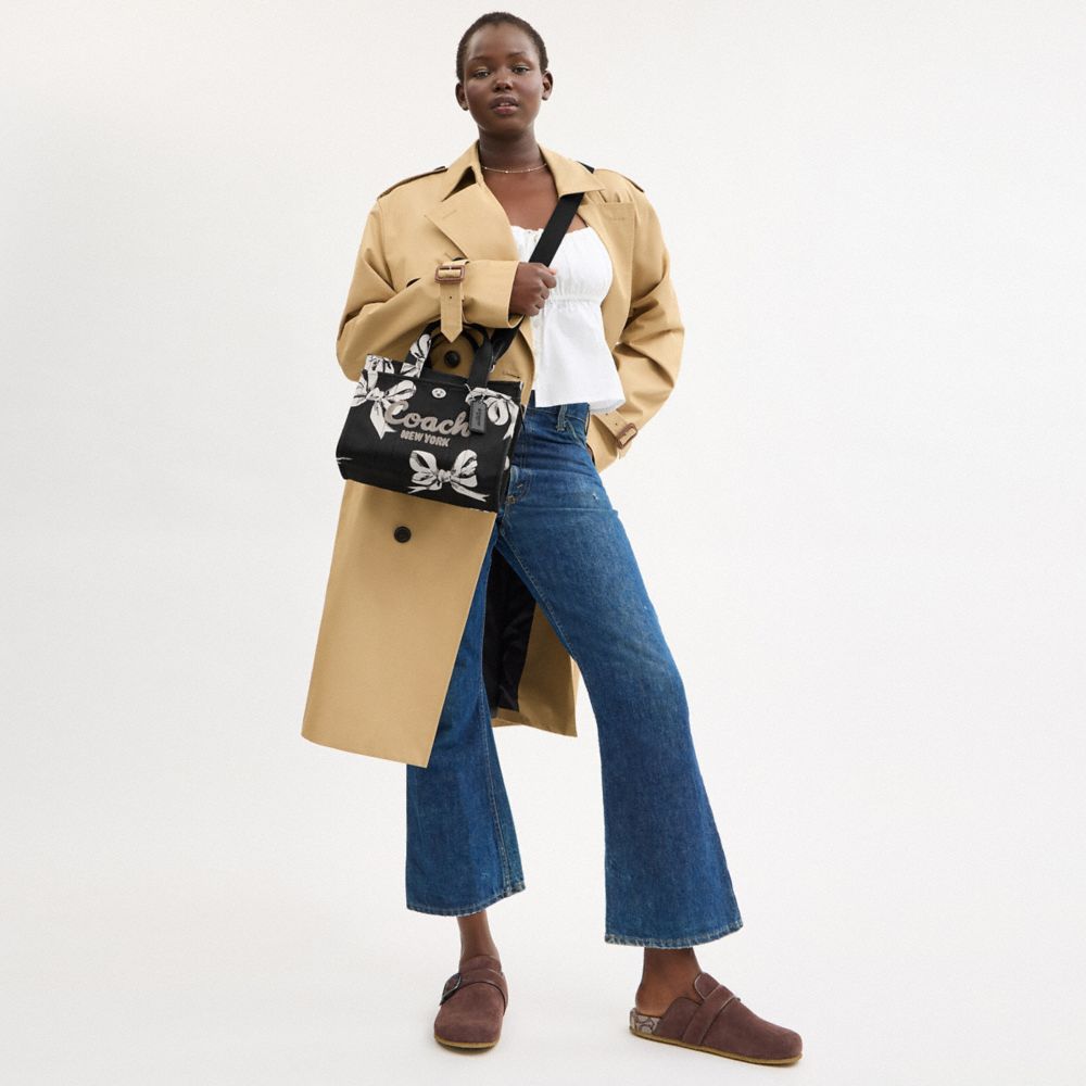 COACH®,Cargo Tote Bag 26 With Bow Print,Cotton,Crossbody,Sustainable,Silver Metal,Casual,Black