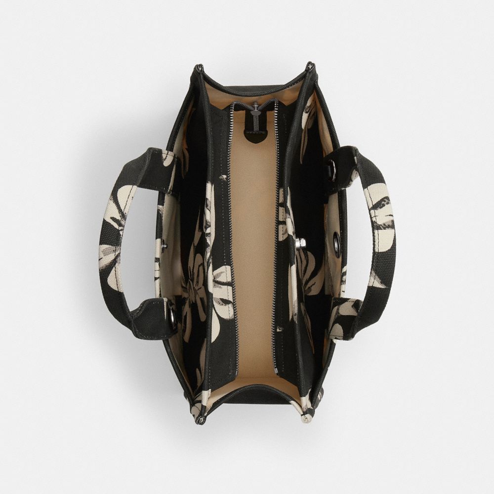COACH®,Cargo Tote Bag 26 With Bow Print,Cotton,Crossbody,Sustainable,Silver Metal,Casual,Black,Inside View,Top View