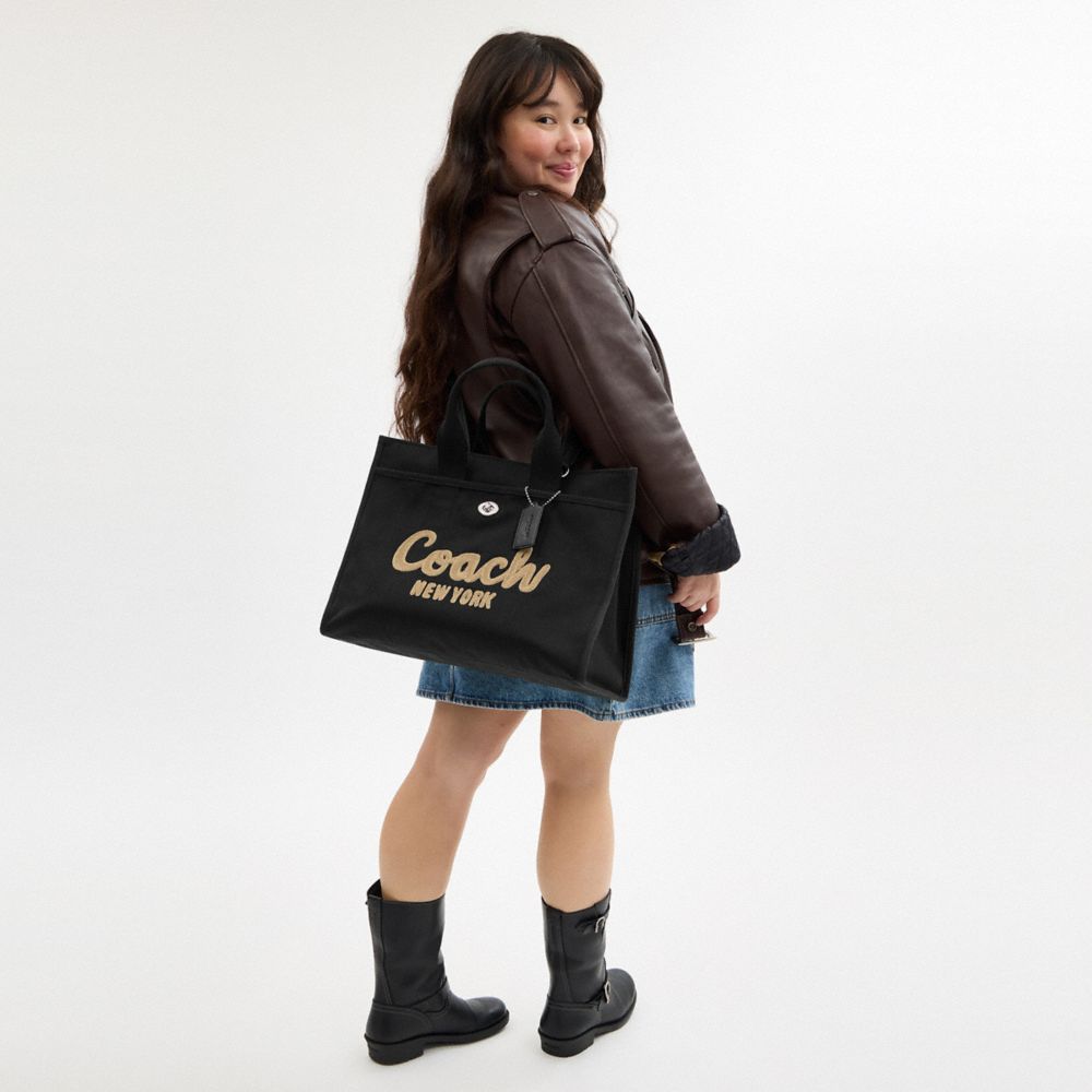 COACH®,Cargo Tote Bag 42,Cotton,Tote,Sustainable,Silver Metal,Casual,Black