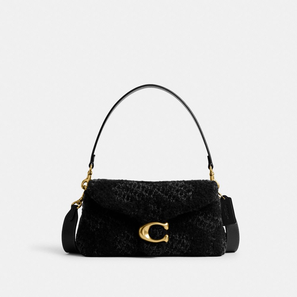 COACH®,Soft Tabby Shoulder Bag In Signature Knit,Wool,Polyamide,Knit,Shoulder Bag,Metal,Logo,Brass,Casual,Black,Front View image number 0