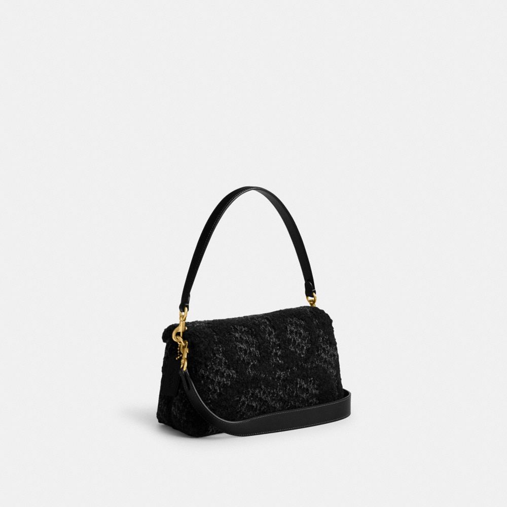 COACH®,Soft Tabby Shoulder Bag In Signature Knit,Wool,Polyamide,Knit,Shoulder Bag,Metal,Logo,Brass,Casual,Black,Angle View
