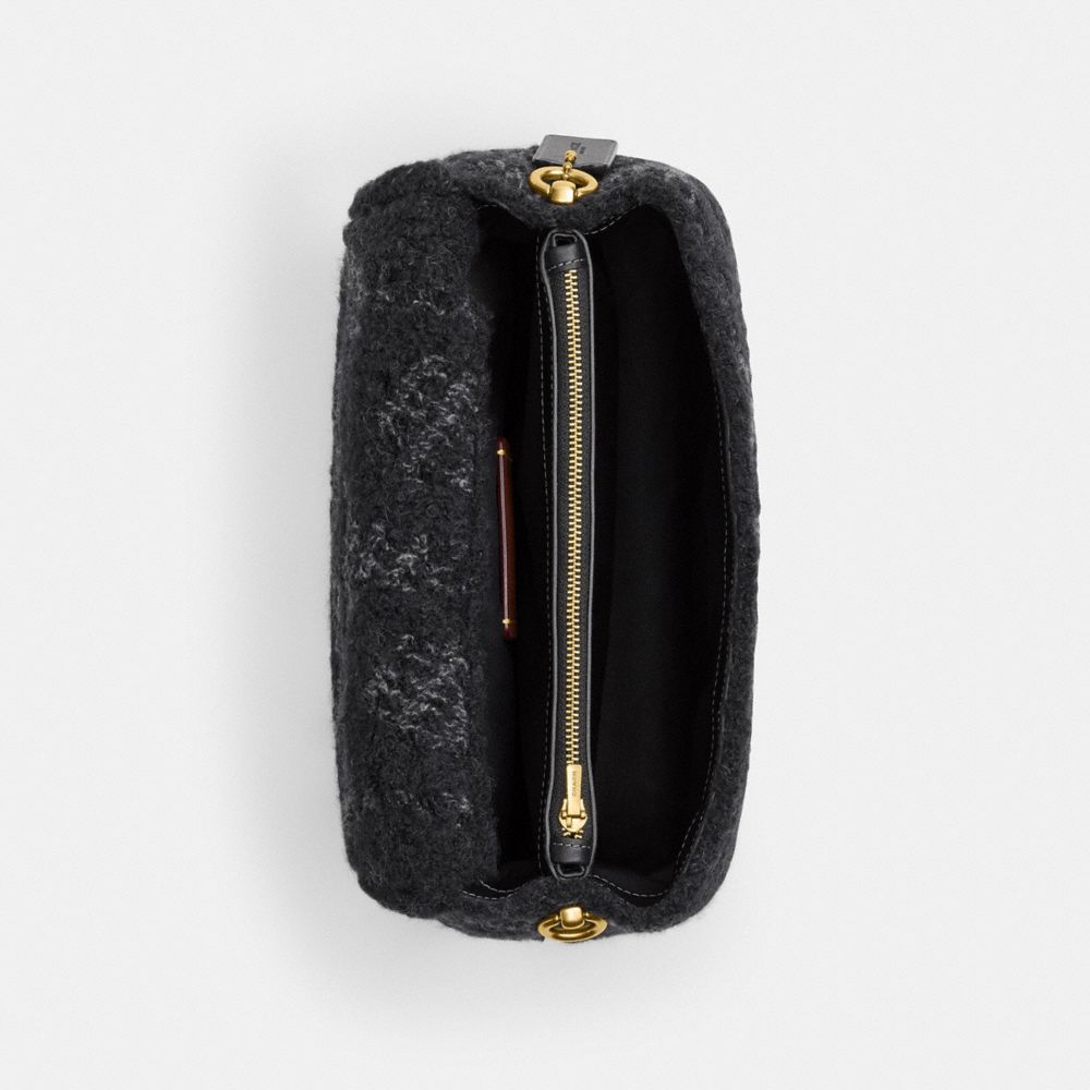 COACH®,Soft Tabby Shoulder Bag In Signature Knit,Wool,Polyamide,Knit,Shoulder Bag,Metal,Logo,Brass,Casual,Black,Inside View,Top View