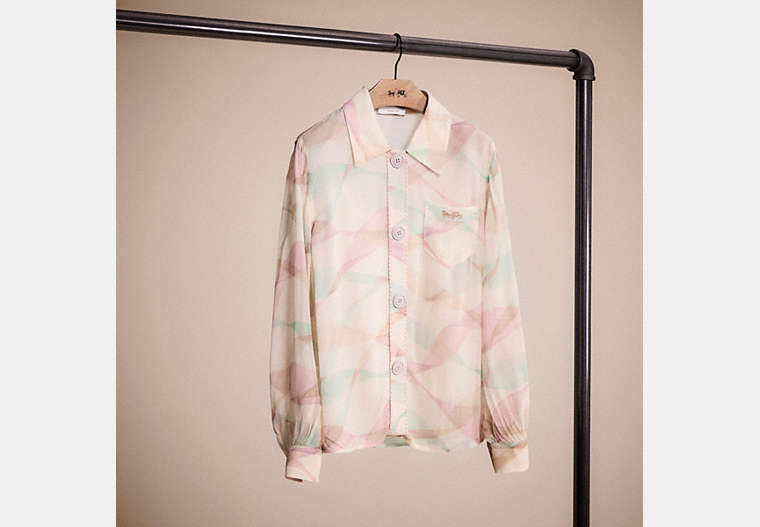 COACH®,RESTORED PRINTED UPTOWN SHIRT,Peach/Green,Front View