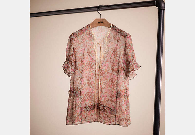 COACH®,RESTORED RETRO FLORAL PRINT TOP,Brown/Pink,Front View