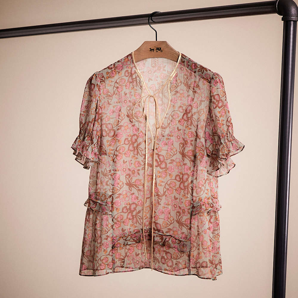 Shop Coach Restored Retro Floral Print Top In Brown/pink
