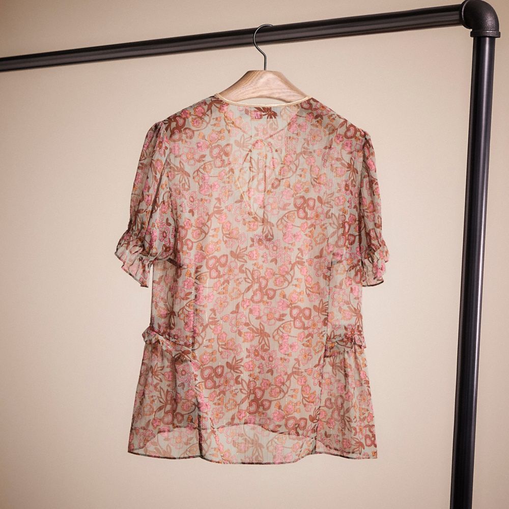 COACH®,RESTORED RETRO FLORAL PRINT TOP,Brown/Pink,Back View
