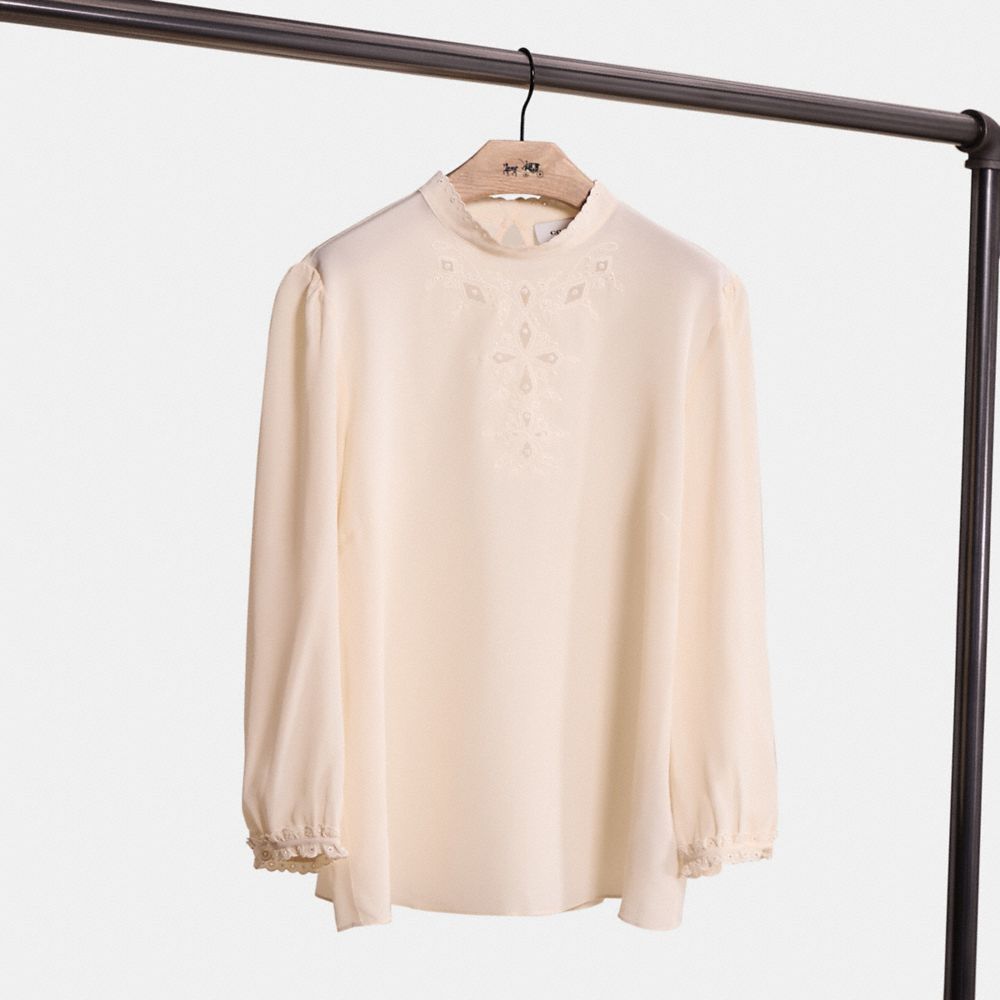 COACH®,RESTORED EMBROIDERED TOP,Cream,Front View