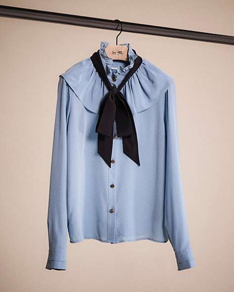 COACH®,RESTORED GATHERED COLLAR BLOUSE,Blue,Front View
