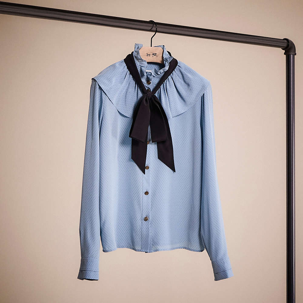 Shop Coach Restored Gathered Collar Blouse In Blue
