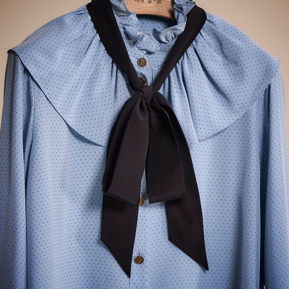 COACH®,RESTORED GATHERED COLLAR BLOUSE,Blue,Scale View