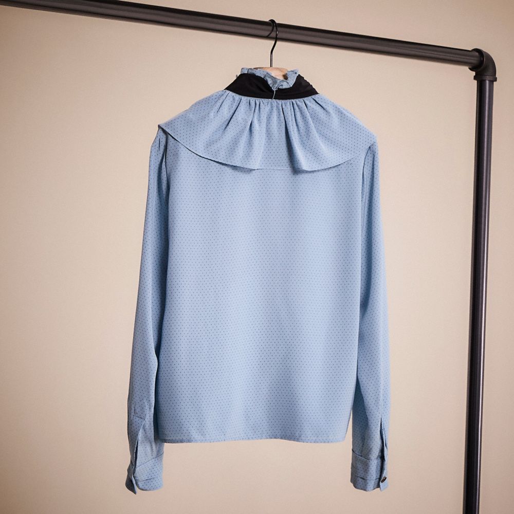 COACH®,RESTORED GATHERED COLLAR BLOUSE,Blue,Back View