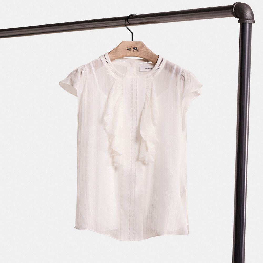 COACH®,RESTORED RUFFLE BLOUSE,Ivory,Front View