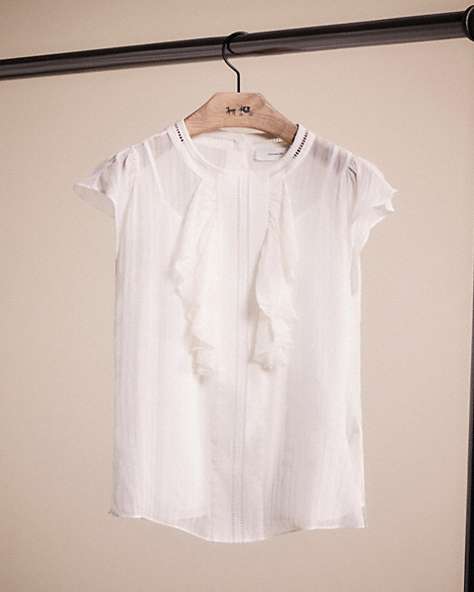 COACH®,RESTORED RUFFLE BLOUSE,Ivory,Front View