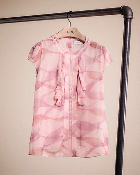 COACH®,RESTORED PRINTED RUFFLE BLOUSE,Pink/Coral,Front View