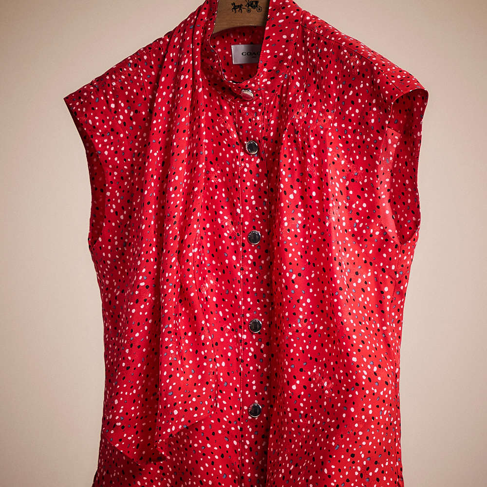 Shop Coach Restored Sleeveless Dot Print Drape Blouse In Red/black