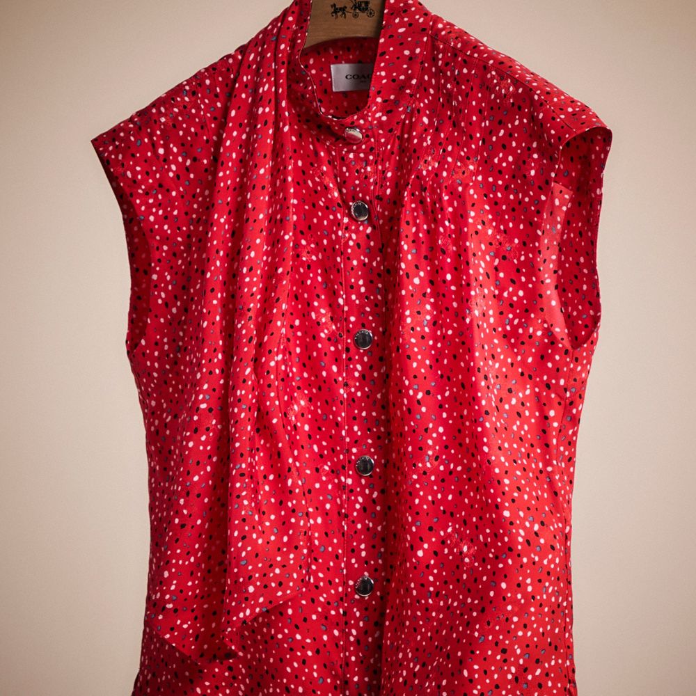 Shop Coach Restored Sleeveless Dot Print Drape Blouse In Red/black