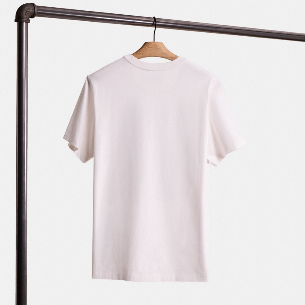 COACH®,Restored Signature Rexy T Shirt In Organic Cotton,Organic Cotton,T Shirt,No Embellishment,Casual,White,Back View