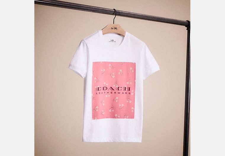 COACH®,RESTORED FLORAL PRINT T-SHIRT,White,Front View