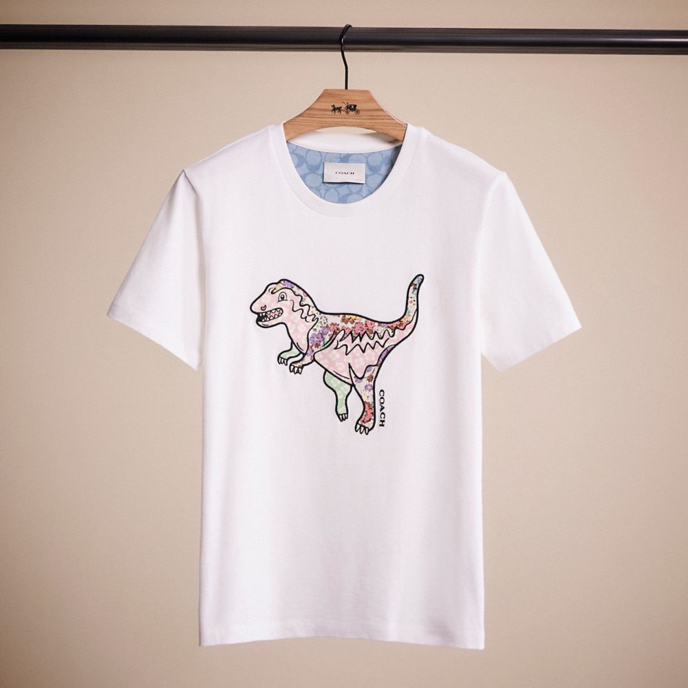 COACH®,RESTORED PATCHWORK REXY T-SHIRT IN ORGANIC COTTON,Optic White,Front View