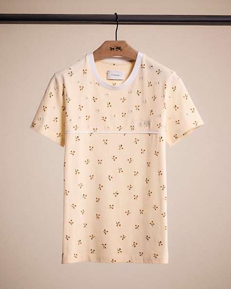 COACH®,RESTORED DITSY FLORAL T-SHIRT IN ORGANIC COTTON,Cream/Yellow,Front View