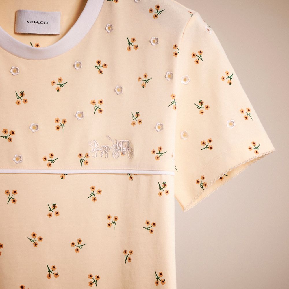 Shop Coach Restored Ditsy Floral T Shirt In Organic Cotton In Cream/yellow