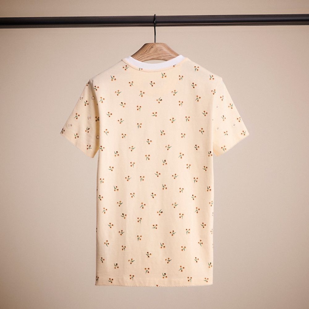 COACH®,RESTORED DITSY FLORAL T-SHIRT IN ORGANIC COTTON,Cream/Yellow,Back View