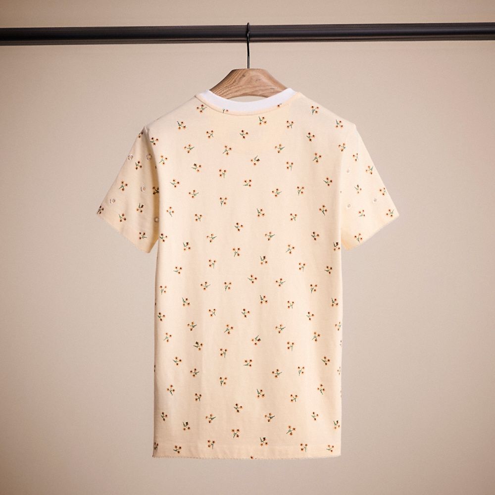 Shop Coach Restored Ditsy Floral T Shirt In Organic Cotton In Cream/yellow