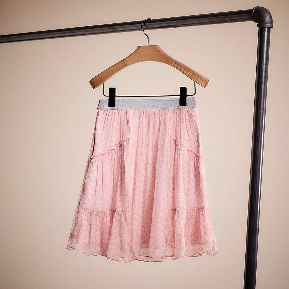 Shop Coach Restored Denim Waistband Mini Skirt In Pink/white