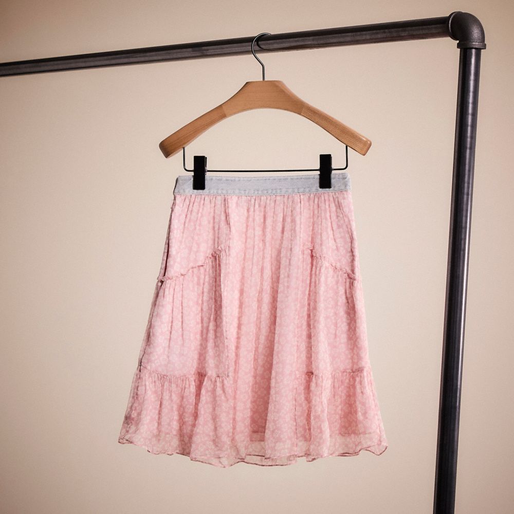 Shop Coach Restored Denim Waistband Mini Skirt In Pink/white