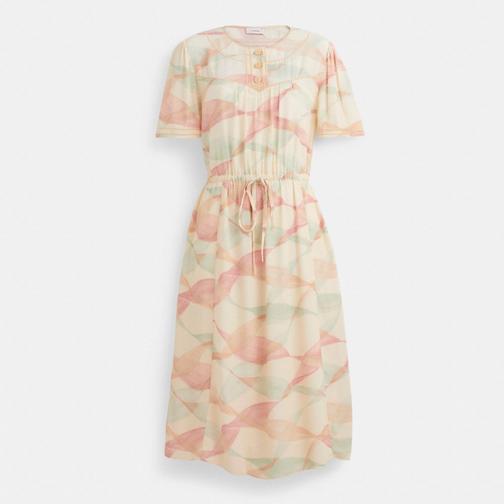 Shop Coach Restored Trompe L'oeil Short Sleeve Dress In Peach/green