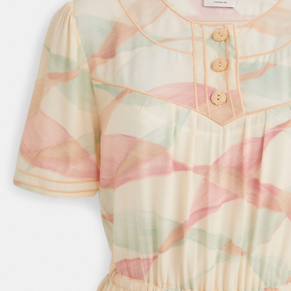 Shop Coach Restored Trompe L'oeil Short Sleeve Dress In Peach/green