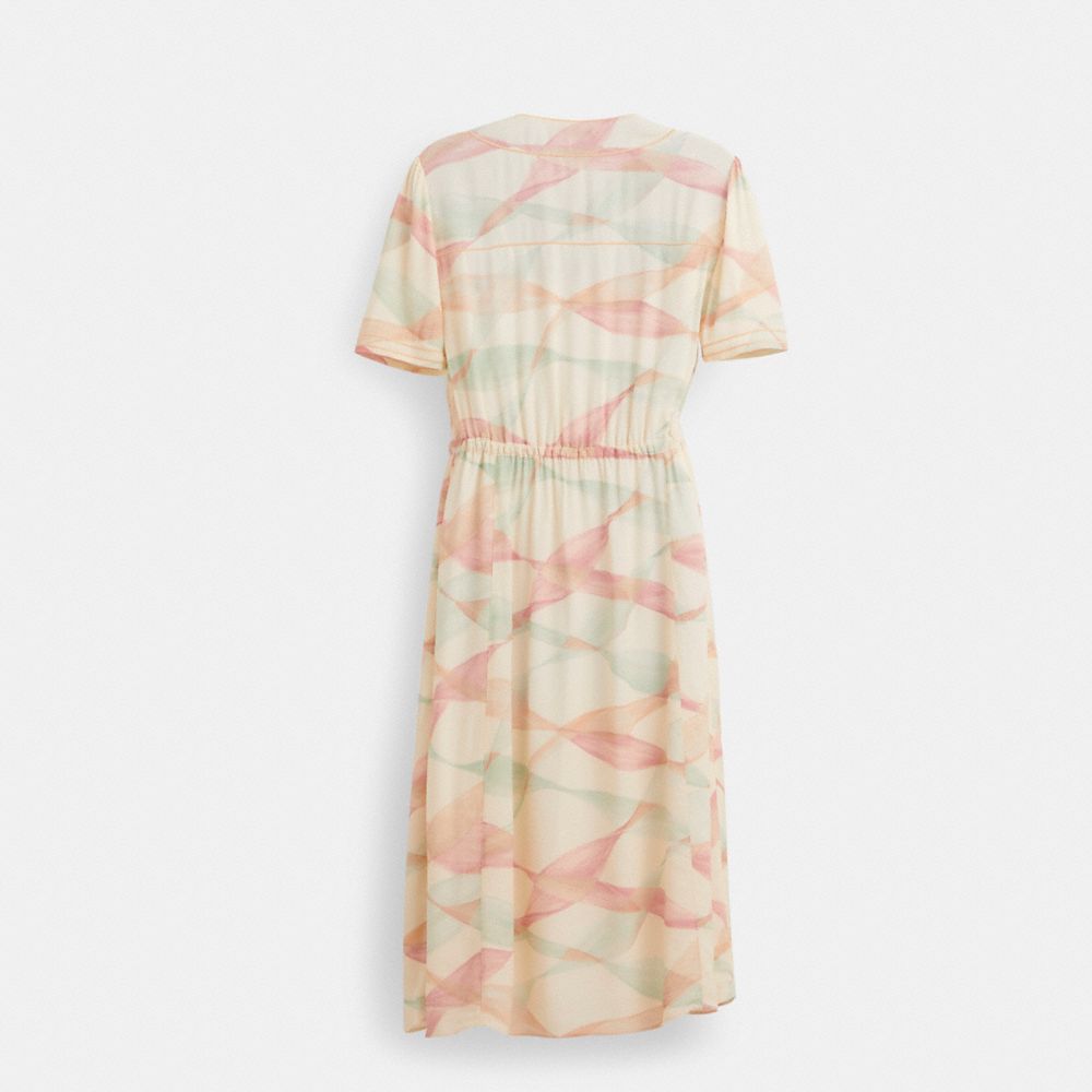 Shop Coach Restored Trompe L'oeil Short Sleeve Dress In Peach/green