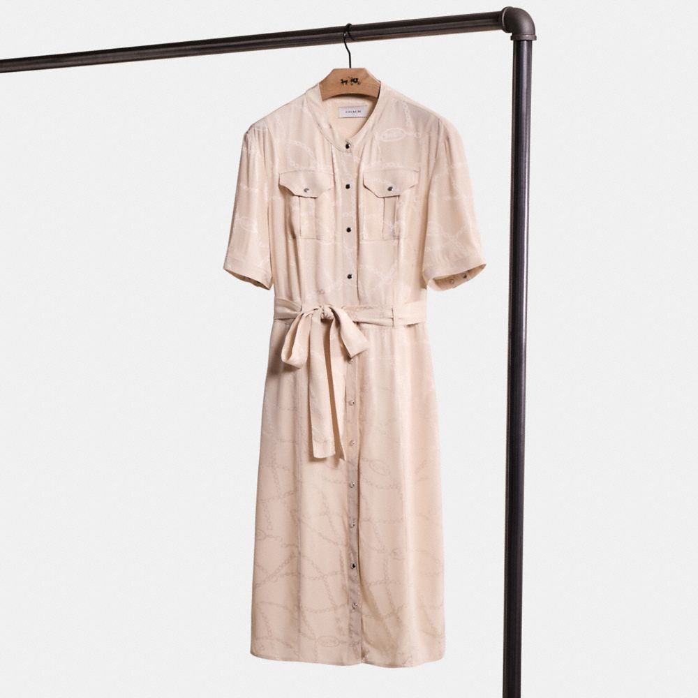Coach Restored Jacquard Snap Front Dress In Cream