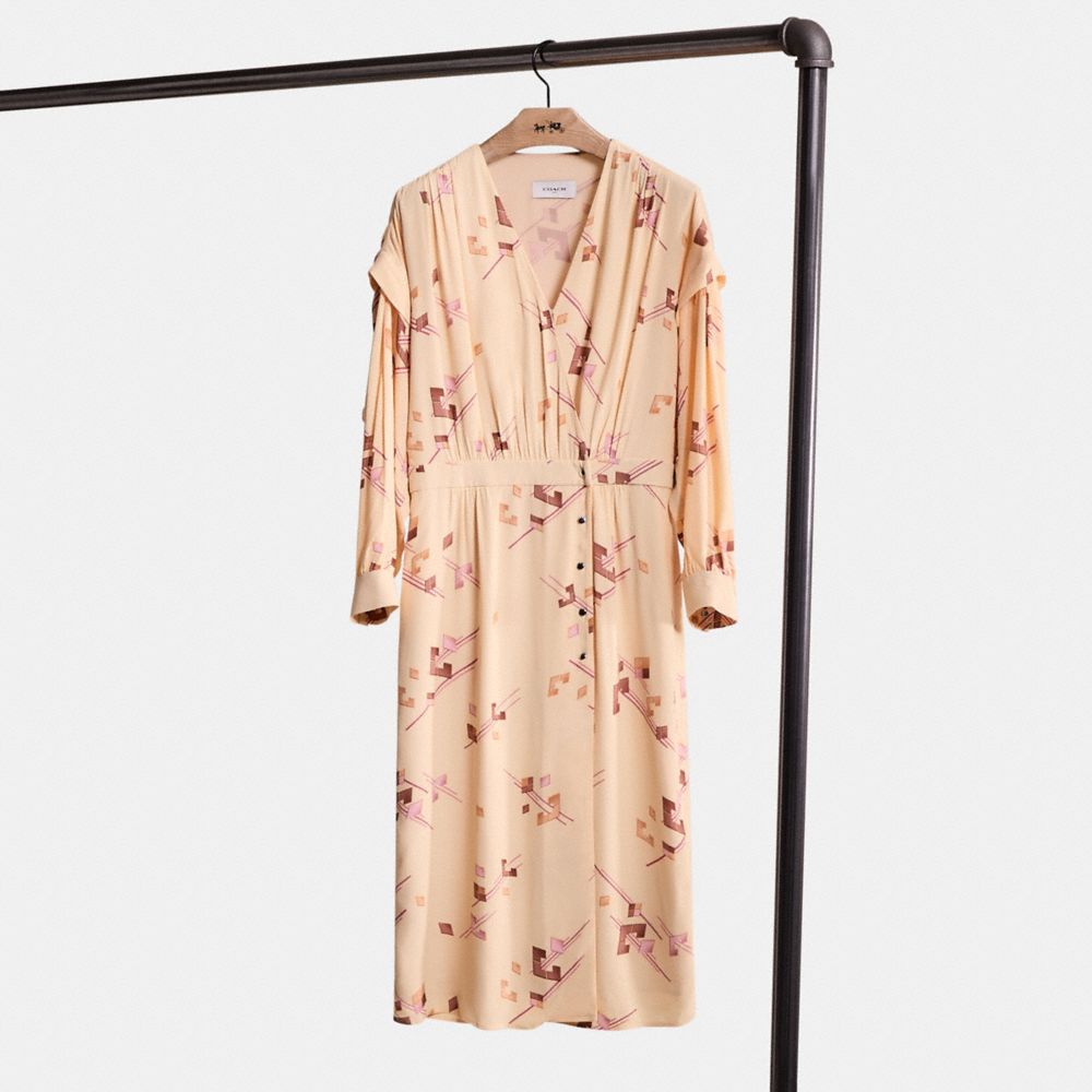 Coach Restored Crepe Draped Midi Dress In Yellow